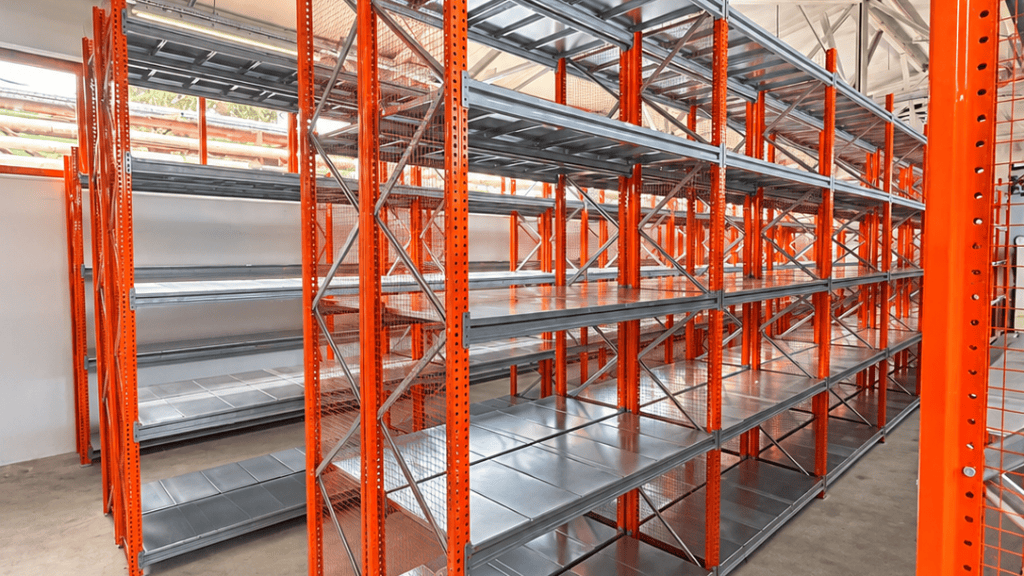 Light-duty industrial shelving for boxes and small parts
